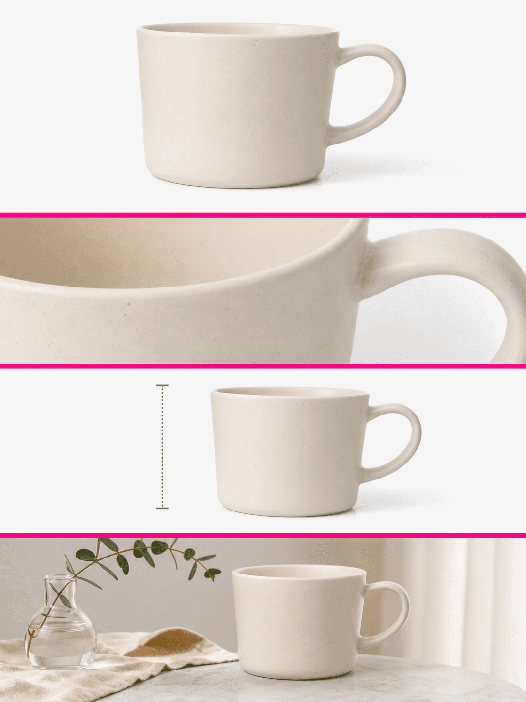 Detail-page layout for a generic, unbranded cream ceramic mug
